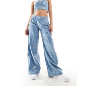 LIQUOR N POKER Women’s Blue Sequin Co-Ord Mid Rise Baggy Jeans Size 6